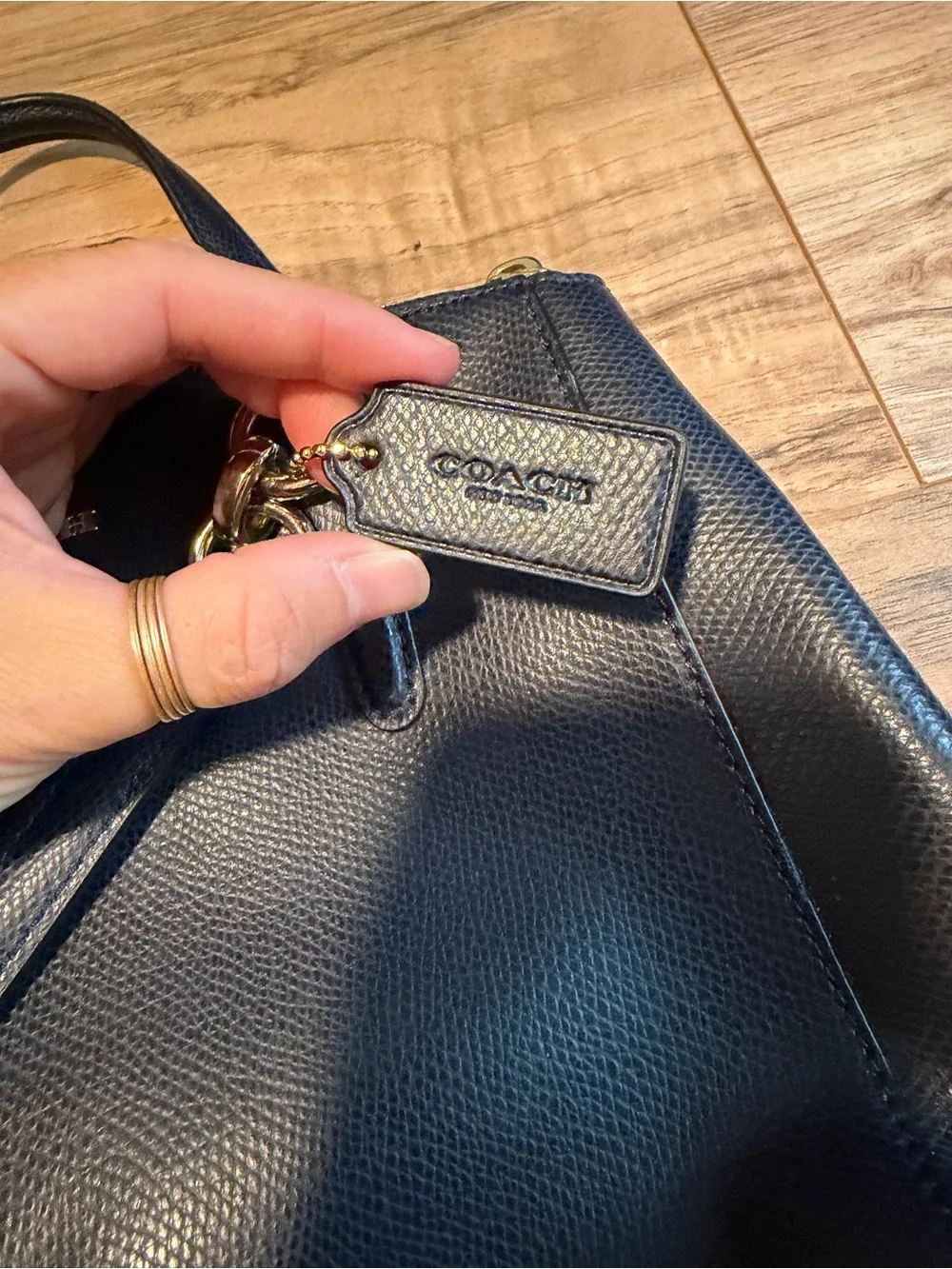 Coach Navy Pebbled Leather Satchel with Gold Hardware